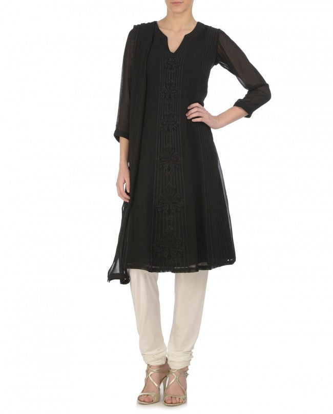 Embroidered Black Tunic with Dupatta